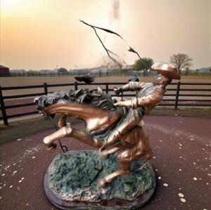 Bucking Copper Horse & Cowboy Metal Sculpted Western Rodeo Figure 11"X 9"